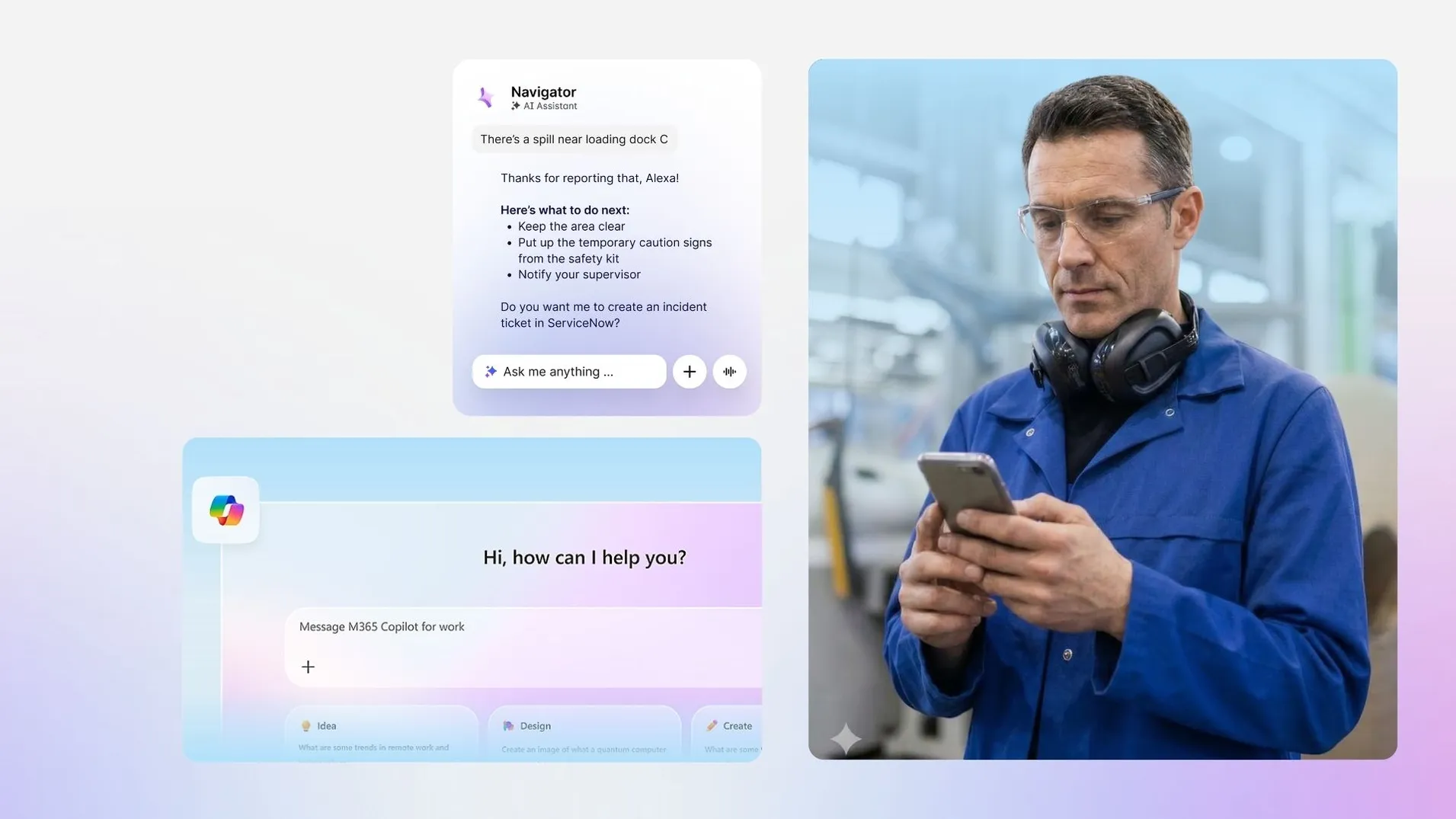 AI Intranet search tools header image featuring frontline worker on a smart phone