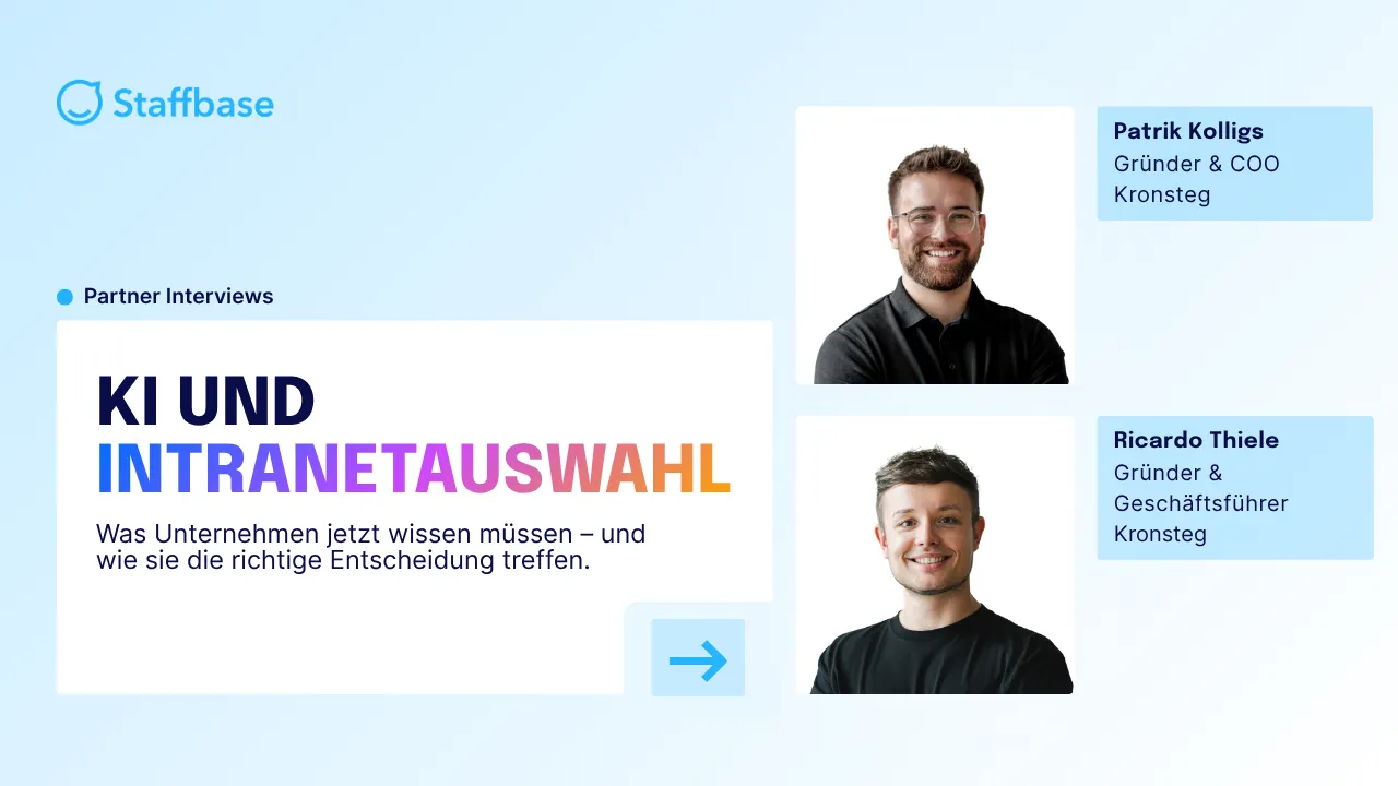 Staffbase Partner Interview "KI und Intranetauswahl" mit Patrik Kolligs (Gründer & COO) und Ricardo Thiele (Gründer & Geschäftsführer) von Kronsteg