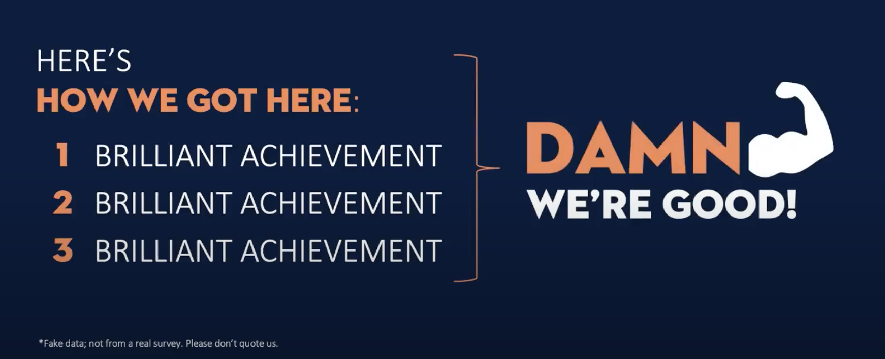 Three achievements are outlined with an animated flexing arm and the words