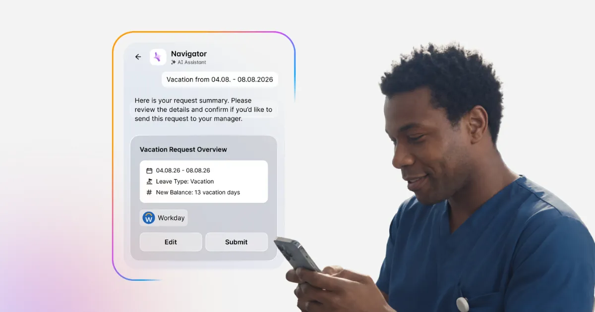 Healthcare worker using a frontline AI assistant on his smartphone