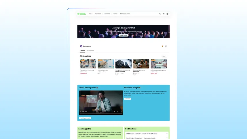 Sample learning and development hub for an intranet