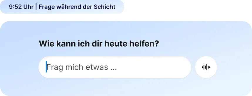 Chatoberfläche des Staffbase KI-Assistenten mit der Eingabeaufforderung "Frag mich etwas"