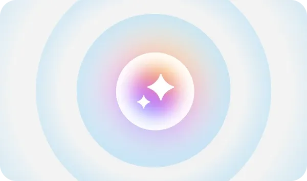 Gradient circle with a shiny center surrounded by concentric blue rings.