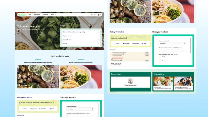 Canteen menu intranet page example