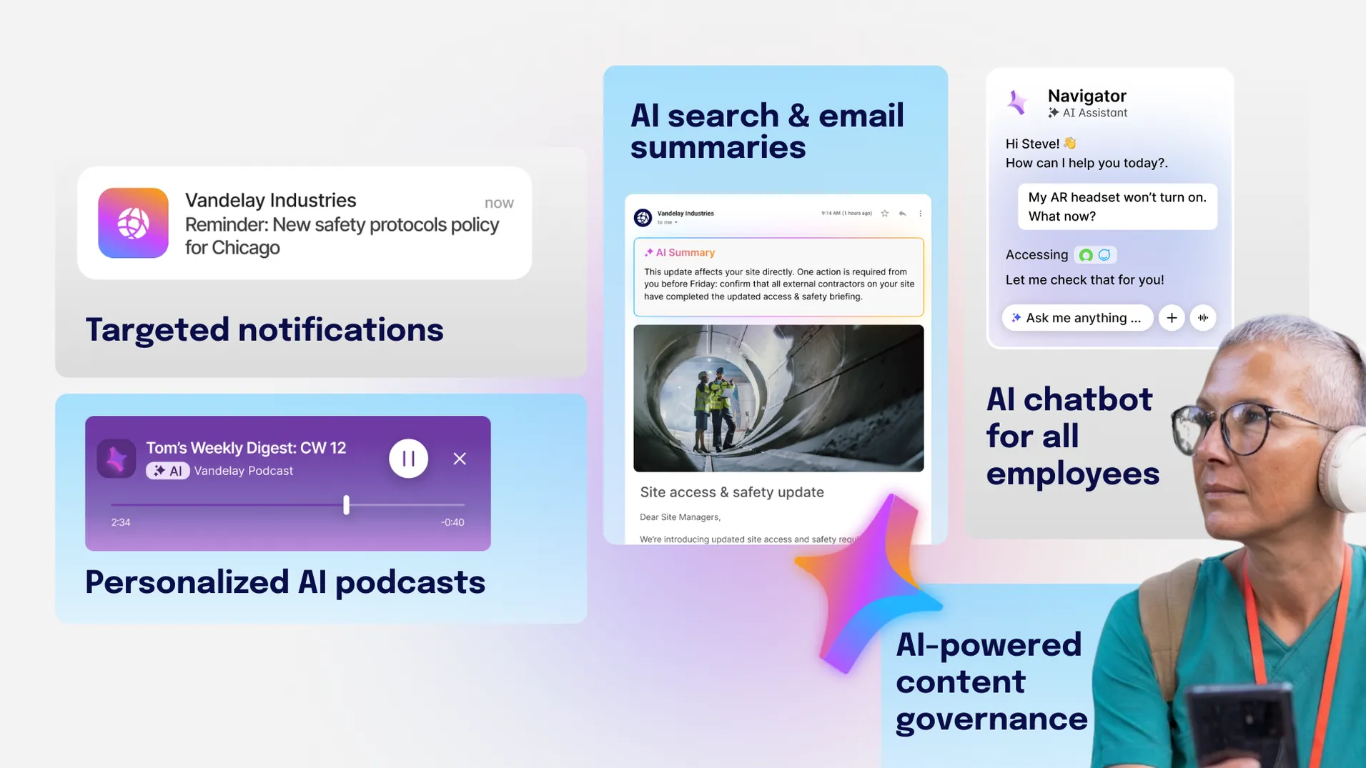 essential AI intranet features image featuring staffbase AI-powered features