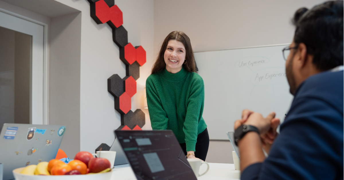woman smiles in office
