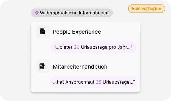 Diagramm mit widersprüchlichen Informationen: People Experience bietet 30 Urlaubstage pro Jahr, während im Mitarbeiterhandbuch 25 Tage angegeben sind.