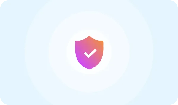 Gradient shield with a check mark at its center against a light blue background, symbolizing protection and security.