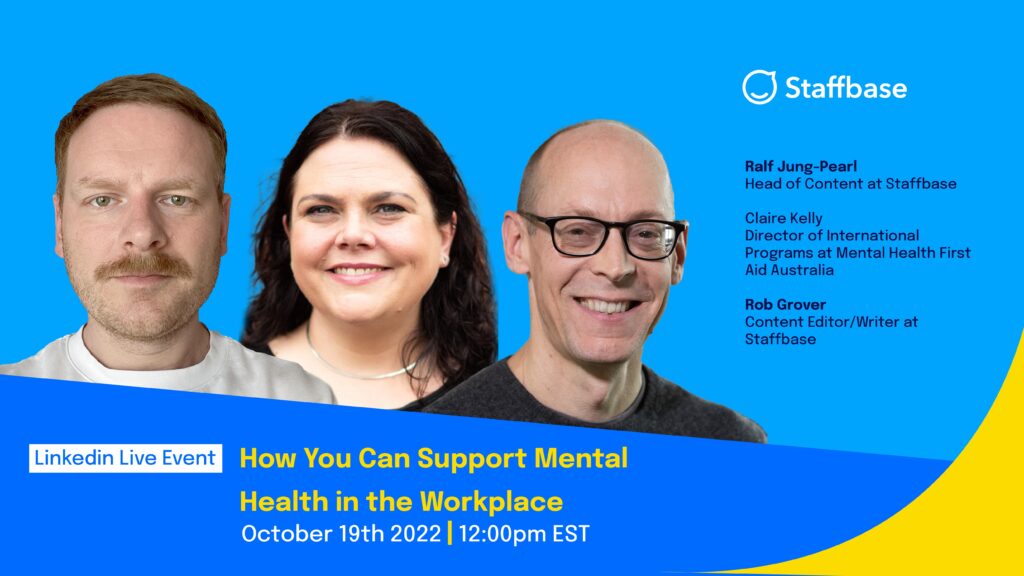 Linkedin Live promotion with Ralf Junge-Pearl, Claire Kelly, and Rob Grover all smiling at the camera