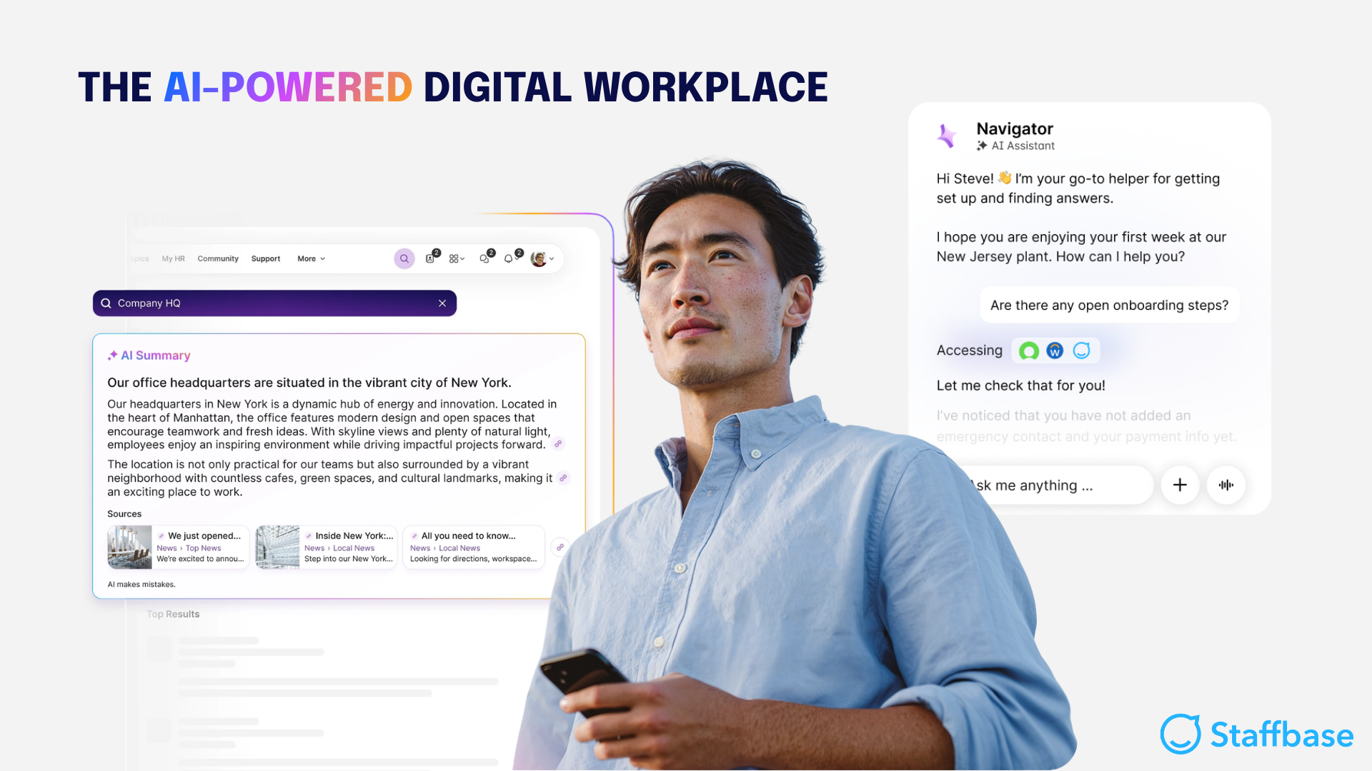 essential AI intranet features image featuring staffbase AI-powered features