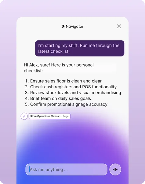 Navigator retail checklist