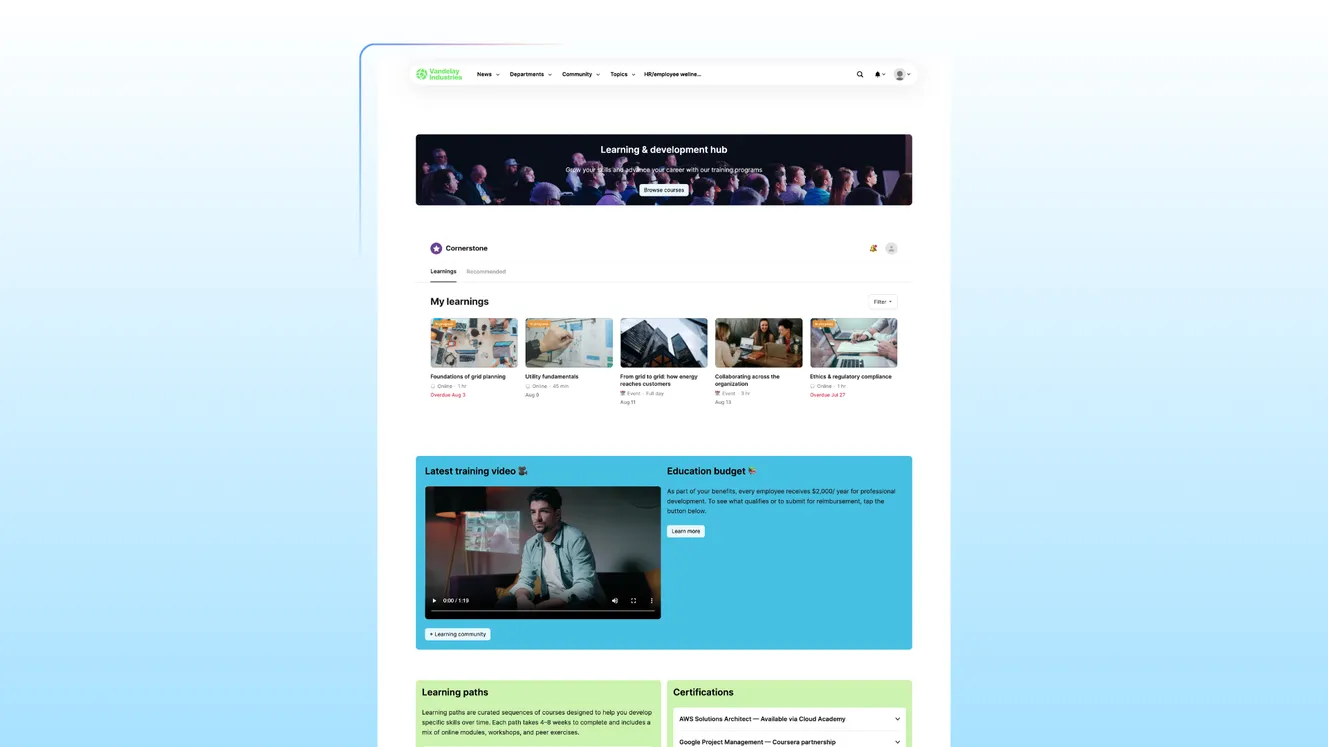 Sample learning and development hub for an intranet