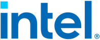 Intel logo in blue lowercase letters with a small blue square above the "i."