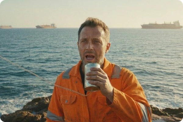 frontline worker holding a tin with a thread attached