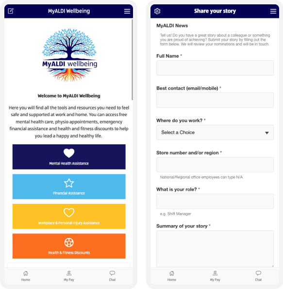 Screenshot of feeback app