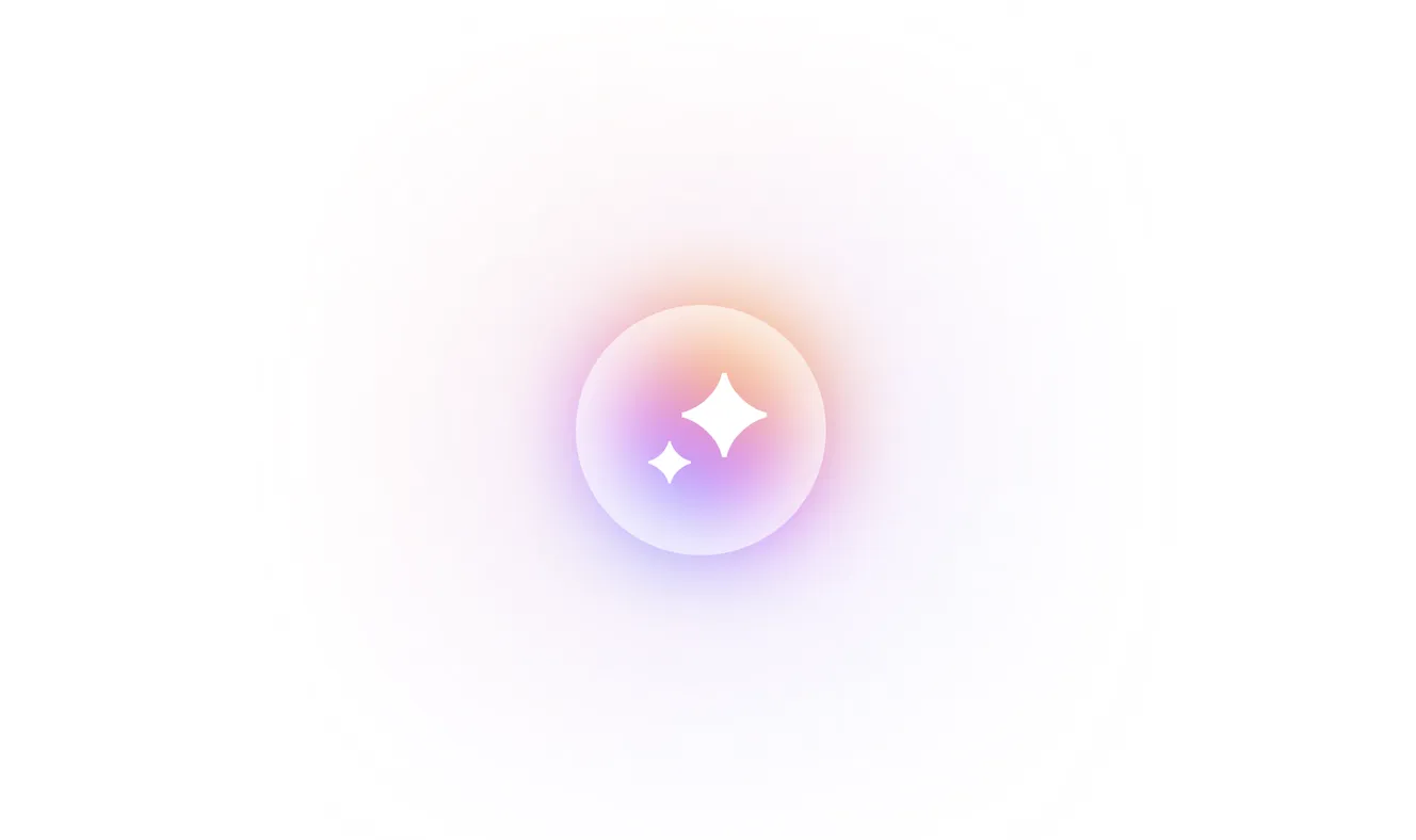 A gradient sphere with sparkles, featuring soft hues of pink, purple, and orange, set against a white background.