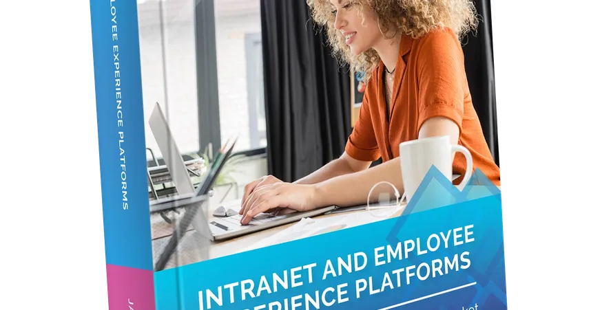 "ClearBox Consulting eBook titled 'Intranet and Employee Experience Platforms' with a woman using a laptop on the cover."