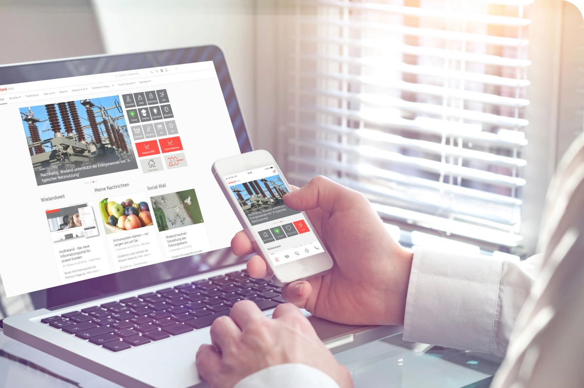 Wieland app screens mobile and desktop