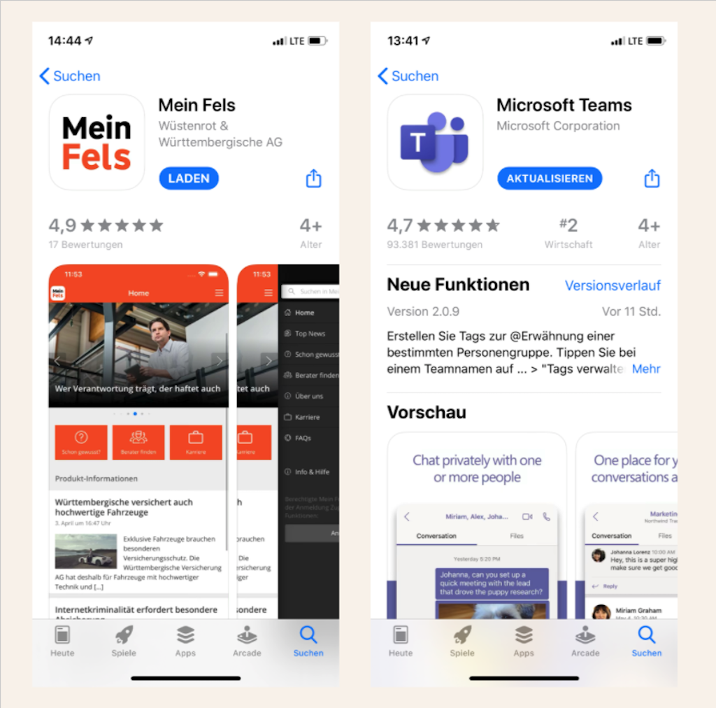 Vergleich Teams App 1