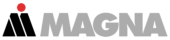 Logo with the word "MAGNA" in gray, featuring a red dot above the letter "M" on a transparent background.