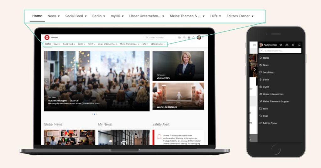 Hauptmenue Intranet Desktop Und Mobil