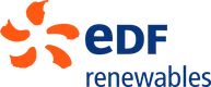 Logo of EDF Renewables featuring an orange stylized wind turbine design next to the blue text "EDF Renewables."