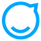 Blue circular logo with a stylized arrow and a smiley face inside, resembling a chat bubble or messaging icon.