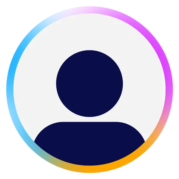 Default user avatar icon with a silhouette of a person inside a circle, outlined by a gradient border of blue, purple, and pink.