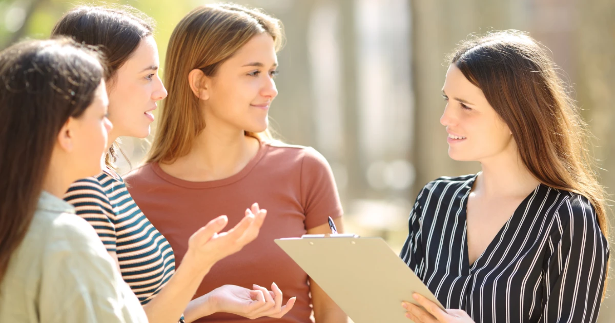 image of women talking