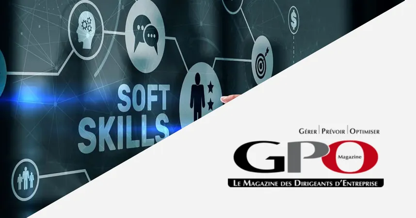 Illustration of soft skills concept with icons. GPO Magazine logo in bottom right corner.