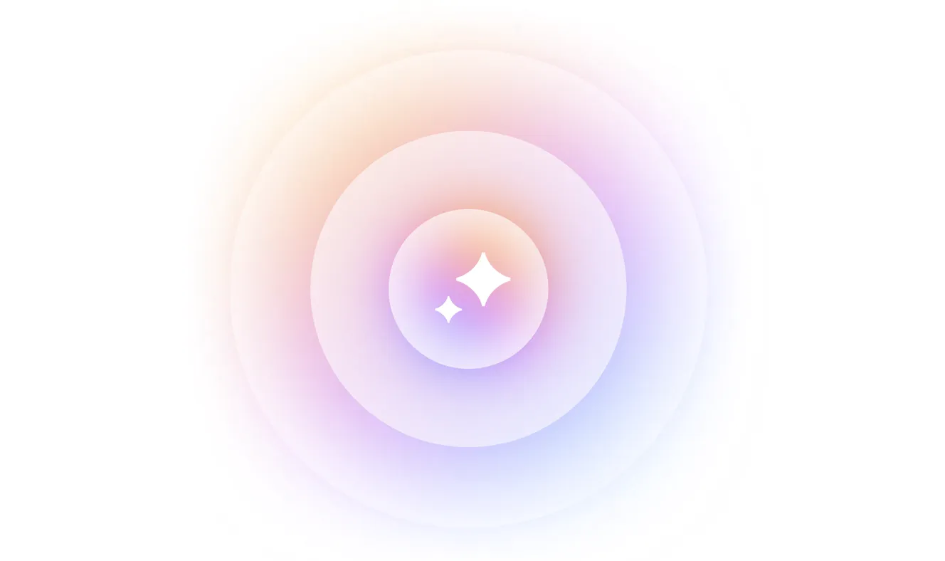 Concentric pastel circles with a gradient of pink, purple, and blue hues, featuring two white star shapes in the center on a white background.
