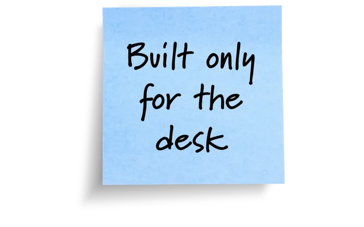 Blue sticky note reading "Built only for the desk," describing the Deskless Majority archetype.