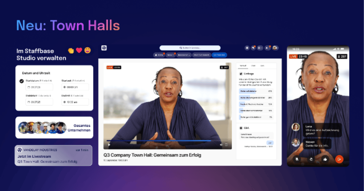 Neu vorgestellt auf der Voices 2025: Staffbase Town Halls für Live-Events in der internen Kommunikation