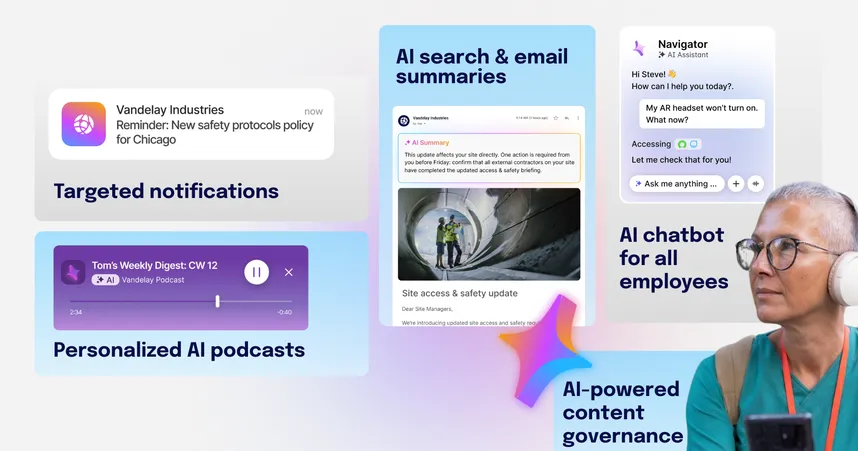 essential AI intranet features image featuring staffbase AI-powered features