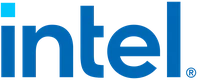 Intel logo in blue lowercase letters with a small blue square above the "i."