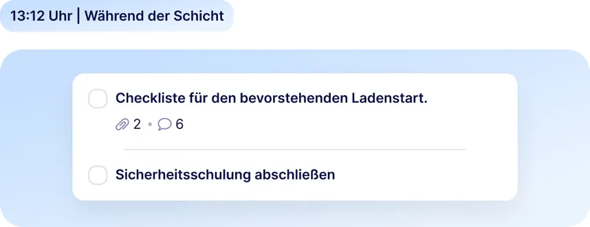 Staffbase Aufgabenliste mit Checkliste für Ladenstart und Sicherheitsschulung