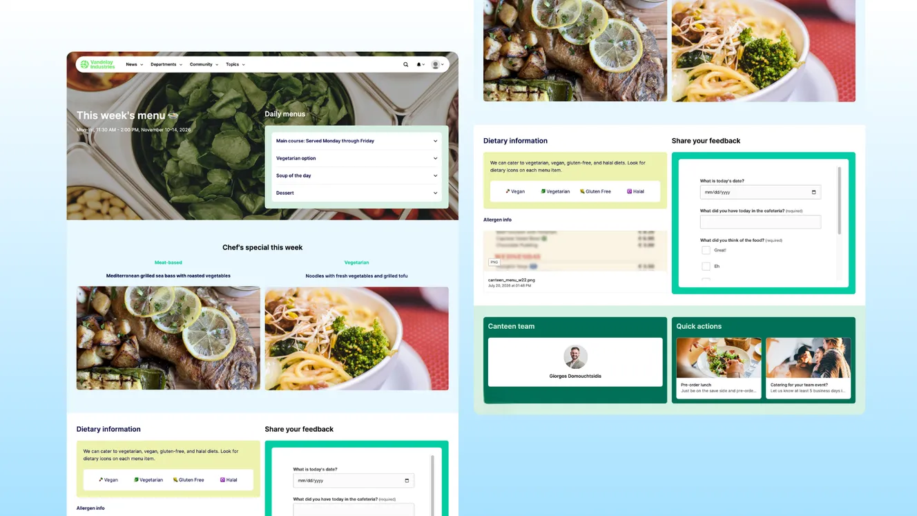 Canteen menu intranet page example