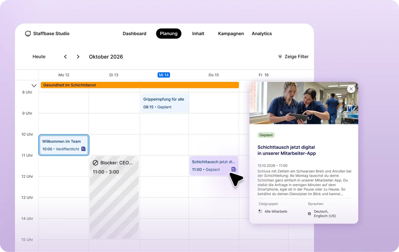 Redaktionskalender in Staffbase Studio