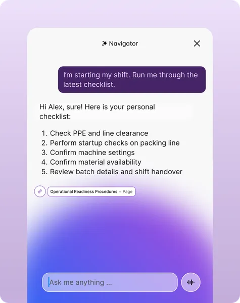 Navigator manufacturing checklist