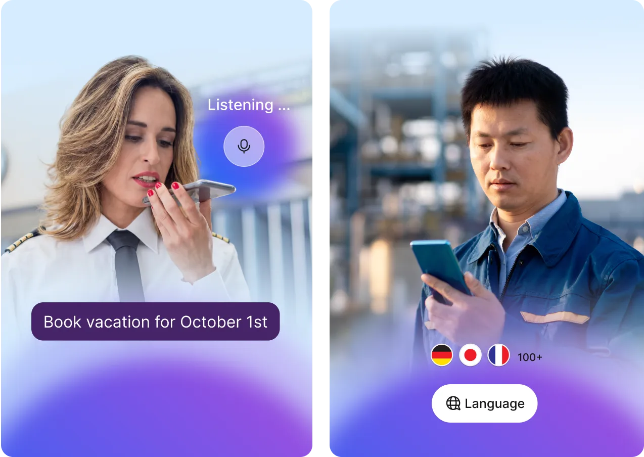 Staffbase Navigator supports voice control and 100+ languages
