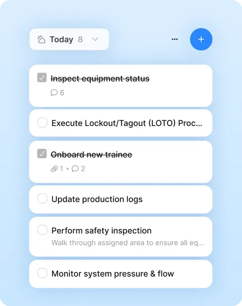 A task management list interface for a company, with several items checked off.