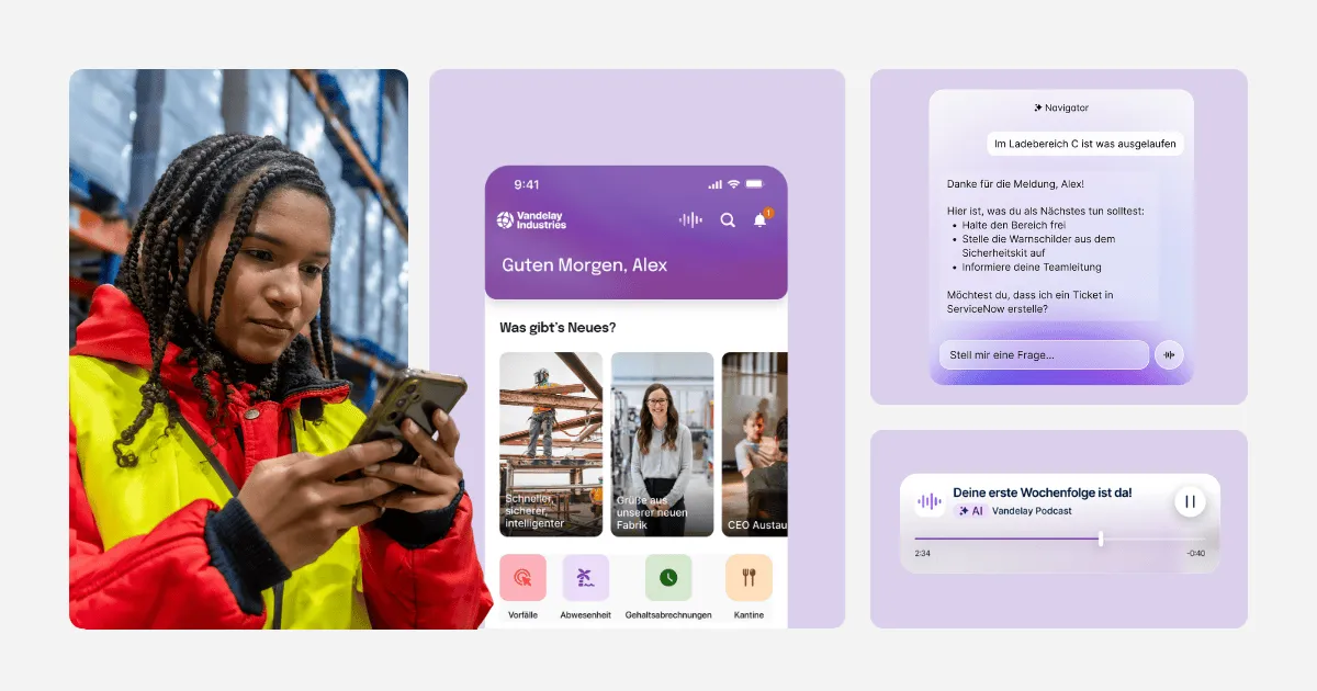 Mitarbeiterin im Lager mit Smartphone: Blogartikel mit Mitarbeiter-App-Vergleich