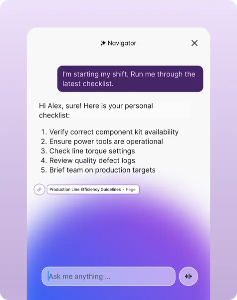Navigator automotive checklist