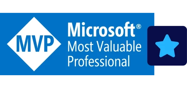 Microsoft MVP logo with a blue diamond shape and a star icon, labeled "Most Valuable Professional."