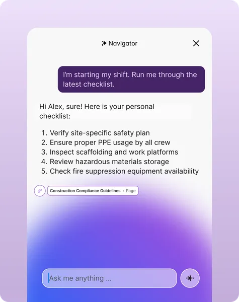 Navigator construction checklist