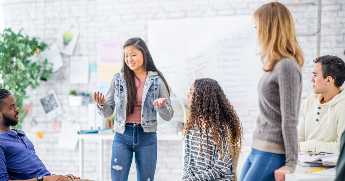 people at work talking