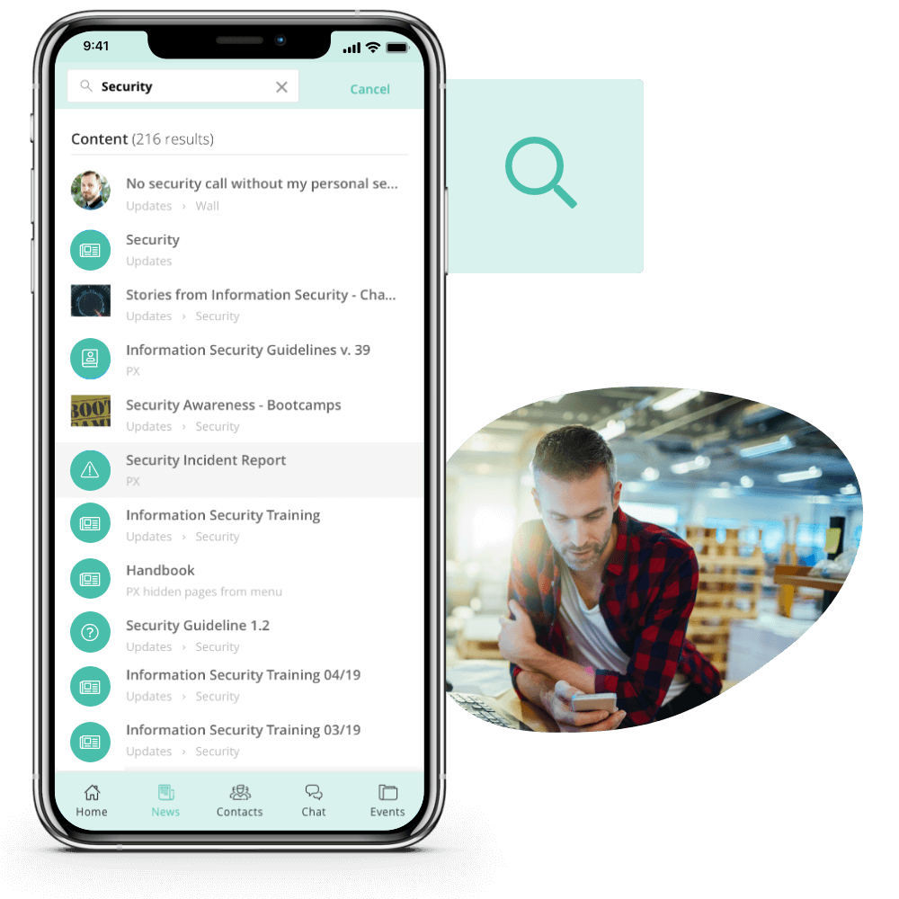 An illustration showing the Staffbase mobile intranet app