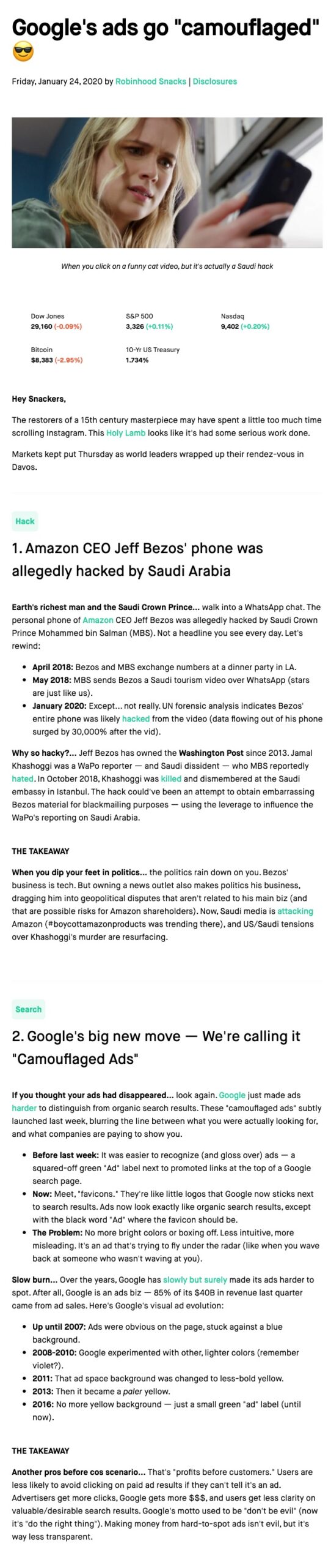 Robinhood daily newsletter