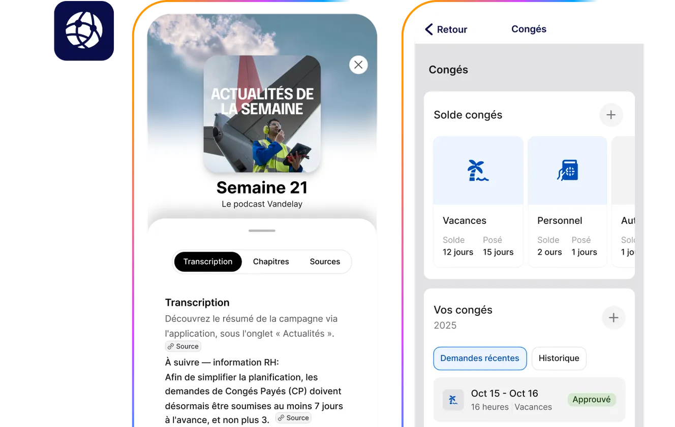 Podcast personnalisé et assistant AI Workmate accessibles via l'app Staffbase