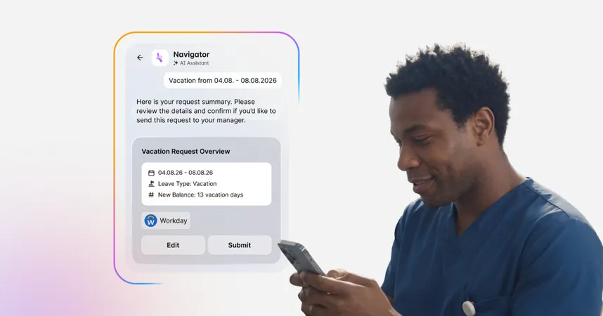Healthcare worker using a frontline AI assistant on his smartphone